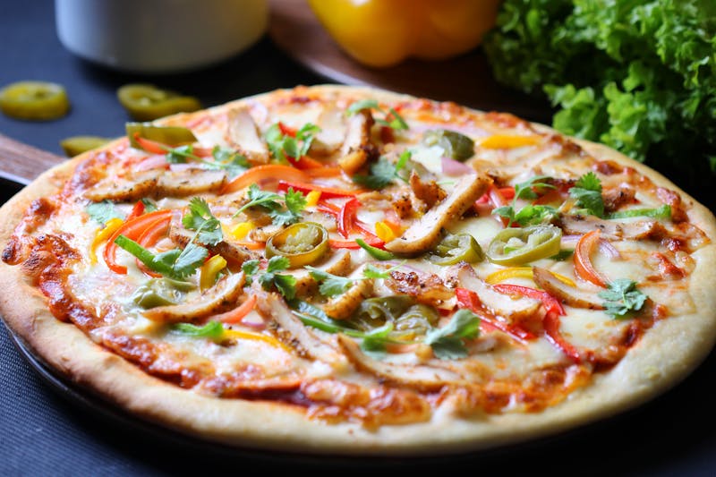 BBQ Chicken Pizza with smoky barbecue sauce and tender chicken